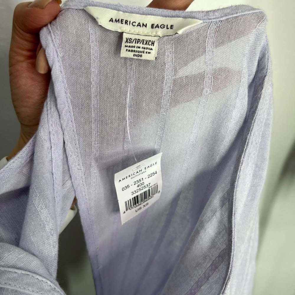 NWT American Eagle Babydoll tiered open Back Boho Bohemian lilac top Size XS - Picture 9 of 10